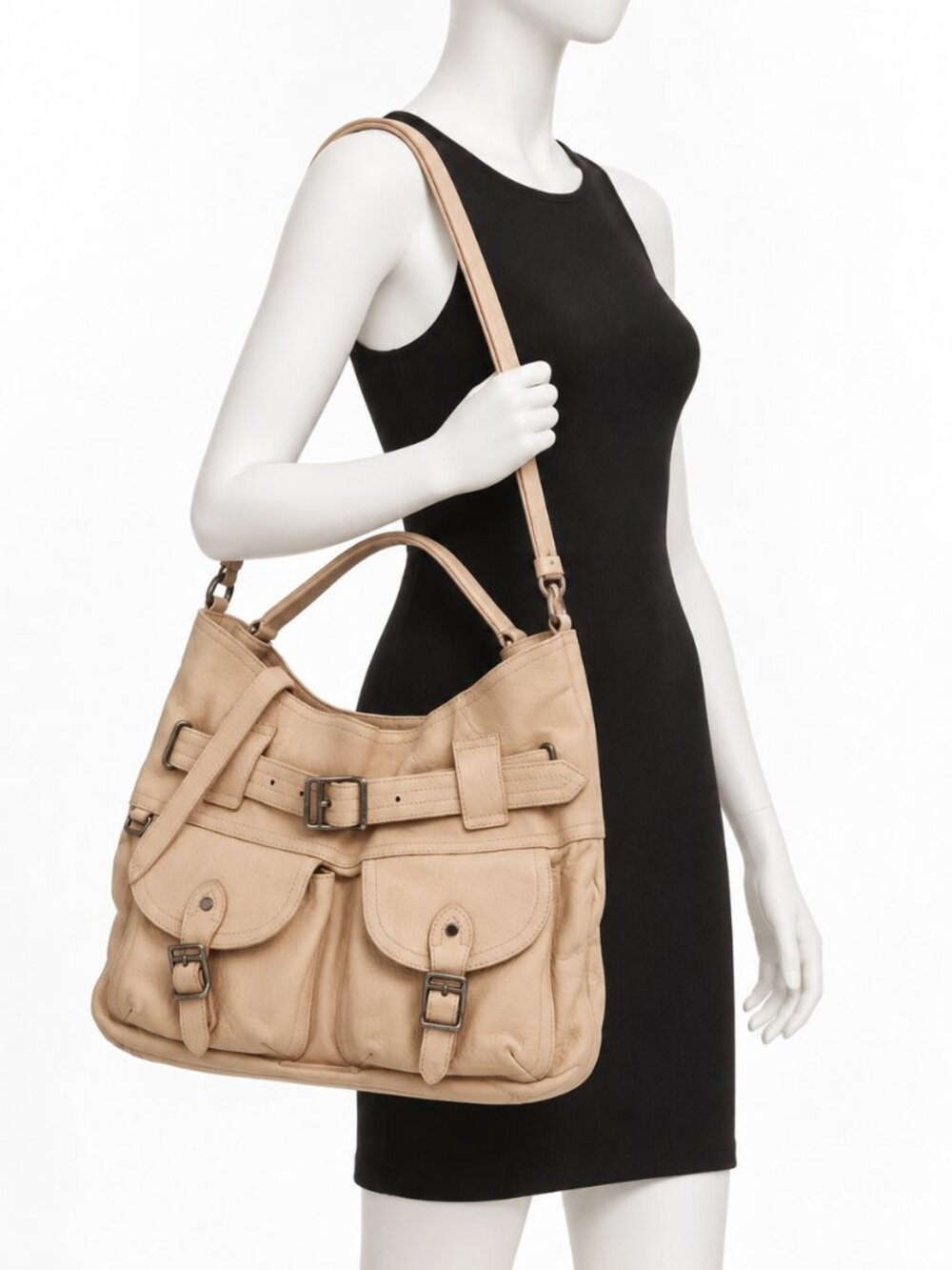 Burberry Vintage Beige Leather Multi Pocket Shoulder Crossbody Bag